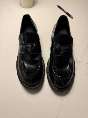 Prada Black Platform Leather Loafers